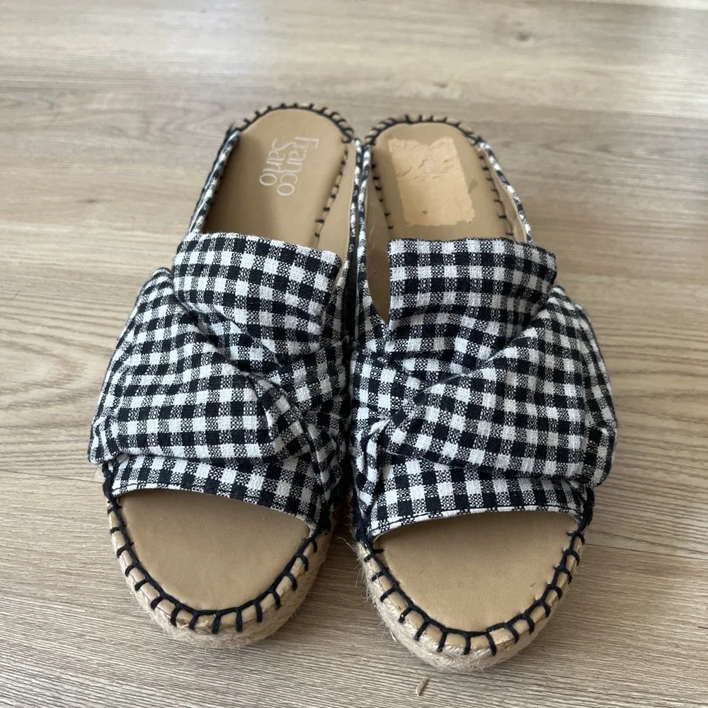 Franco Sarto Patrice Gingham Espadrille Wedge Sandals‎ Cottagecore Coastal 7.5M